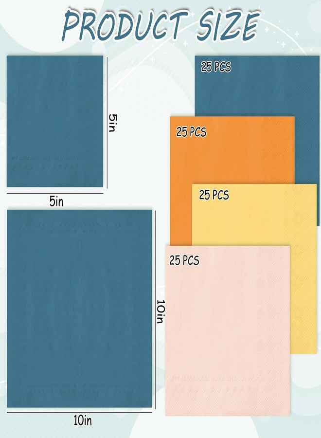 JarThenaAMCS مناديل كوكتيل بوهو ريترو من جارثينا إيه إم سي إس، 100 قطعة، ألوان رمادي، أزرق، برتقالي، أصفر خردلي، مناديل ورقية للاستخدام مرة واحدة، مناديل مشروبات ورقية بوهو صن، مثالية لتزيين حفلات أعياد الميلاد وحفلات استقبال المولود. - Image 2